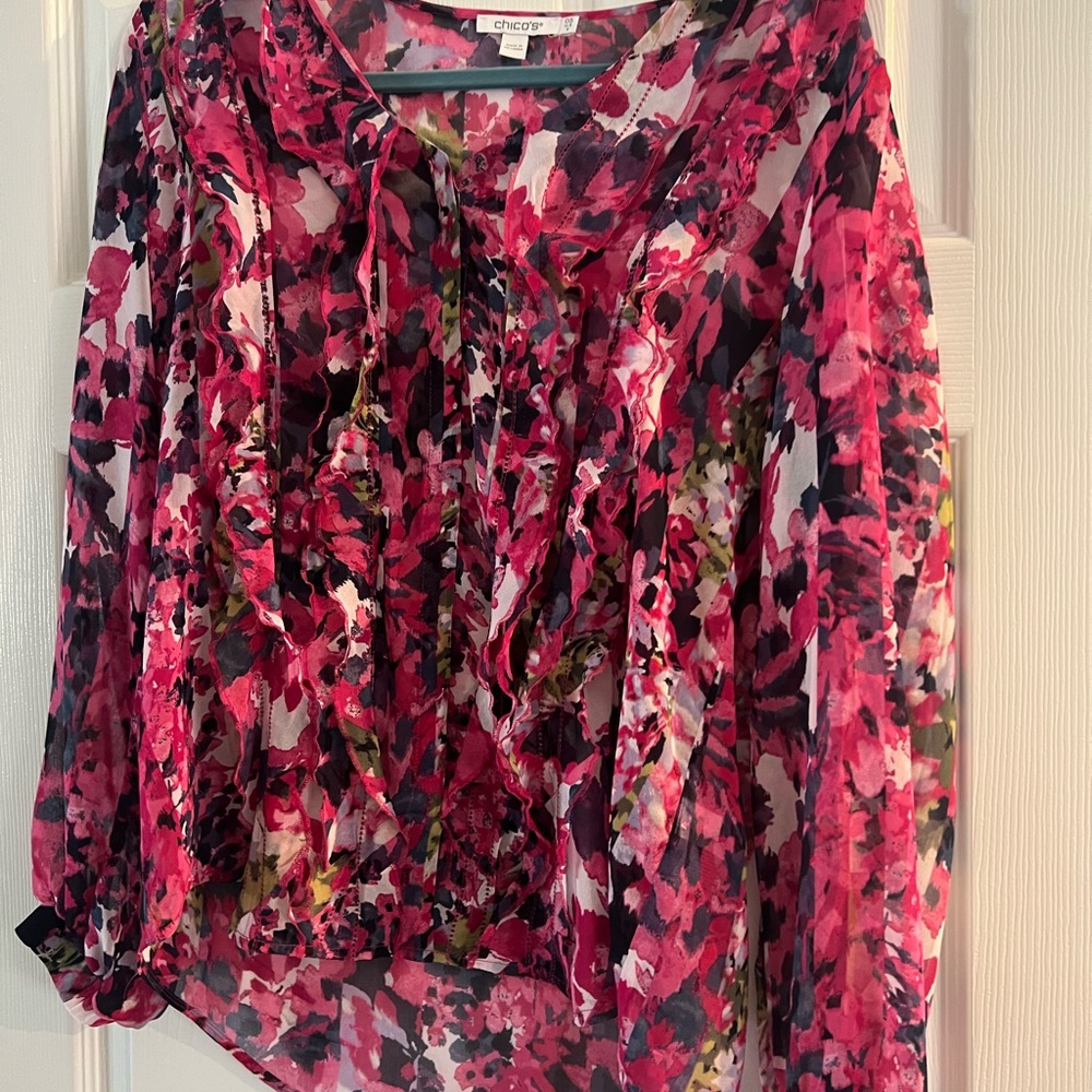 Chico's Floral Sheer Women's Top - Pink and Black